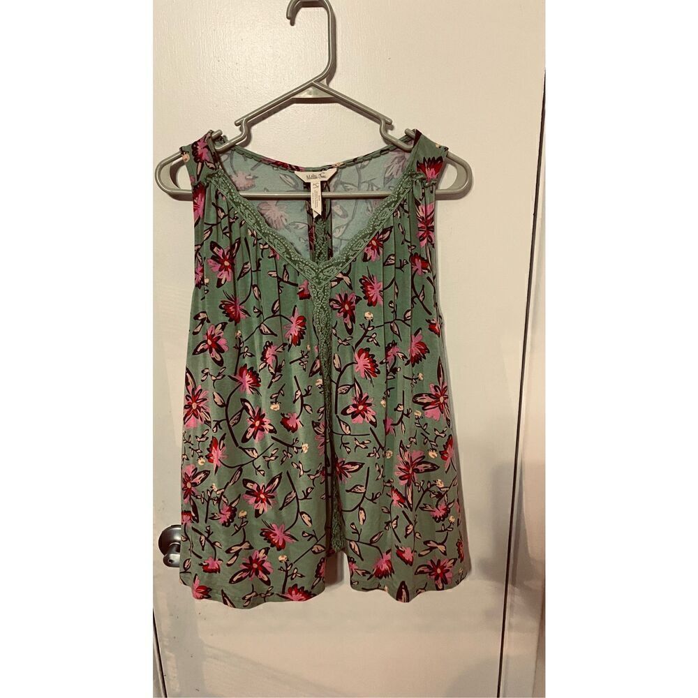 Matilda Jane Camp Green Floral Soft Tank Top Size S Lace Trim